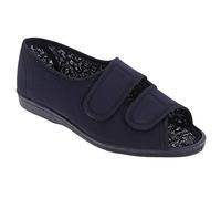 Sleepers TINA Womens Wide Fit EE Twin Velcro Peep Toe Slippers Navy