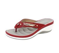 Sleepers Women Summer Solid Color Slip On Casual Open Toe Soft Bottom Breathable Slippers Shoes Sandals Red