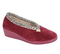 Sleepers Womens Dawn Wedge Slip On Slippers Womens Carpet Slippers Wedge Heel Slipper Knitted Lining Rubber Sole Burgundy/Ocelot 4 UK