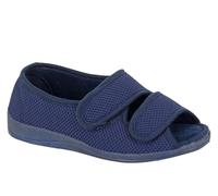 Sleepers Womens Dora Touch Fastening Memory Foam Wide Open Slippers With Rubber Sole Navy Blue 9 UK