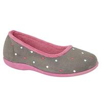 Sleepers Womens Isla Memory Foam Dotted Ballerina Slippers Grey/Fuchsia 8 UK