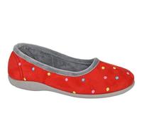 Sleepers Womens Isla Memory Foam Dotted Ballerina Slippers Red/Grey 3 UK