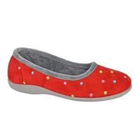 Sleepers Womens Isla Memory Foam Dotted Ballerina Slippers Red/Grey 4 UK