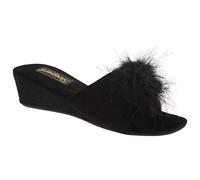 Sleepers Womens Jewelled Rosette Boa Wedge Mule Slippers Black 8 UK