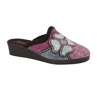 Sleepers Women's Kimberly Flower Trim Mule Slippers in Jet Black | Size: 6 Sleepers Jet Black 6