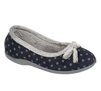 Sleepers Womens Louise Polka Dot Memory Foam Bow Slippers Navy 6 UK