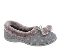 Sleepers Womens Marge Polka Dot Pom-Pom Memory Foam Cuff Slippers Grey 6 UK
