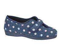 Sleepers Womens Matilda V Cut Touch Fastening Wide Fit Slippers Ladies Wide Fit Slippers Sizes 3-9 Navy Blue (EE Fitting) 3 UK