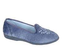 Sleepers Womens Nieta Embroidered Machine Washable Memory Foam Comfort Slippers Womens Comfort Slippers Ladies Slip On Slippers Blueberry 4 UK