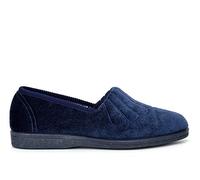 Sleepers Womens Wide Fit Fan Stitched Slippers with Rubber Sole Navy Blue 3 UK