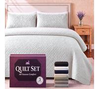 SLEEPHORIA King Quilt Bedding Set - Cloud Soft All-Season Bedspread 3 PC w/Shams, Bed Quilt King Size Coverlet - Oversized, Light Weight, Ultra Durable, Easy Care - 106 x 96 in (White)