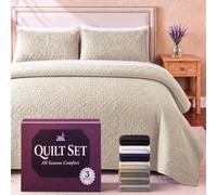 SLEEPHORIA King Quilt Bedding Set - Cloud Soft All-Season Bedspread 3 PC w/Shams, Bed Quilt King Size Coverlet - Oversized, Light Weight, Ultra Durable, Easy Care - 106 x 96 in (Ivory)