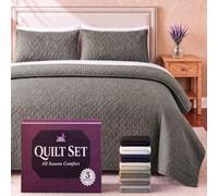 SLEEPHORIA Queen Quilt Bedding Set - Cloud Soft All-Season Bedspread 3 PC w/Shams, Bed Quilt Queen Size Coverlet - Oversized, Light Weight, Ultra Durable, Easy Care - 90 x 96 in (Taupe)