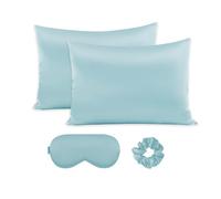 Sleeping Accessory for Women, 4 Pack Silk Satin Pillowcase & Scrunchie & Adjustable Eye Mask for Sleeping, Cooling Silk Pillow Cases Set, Silky Fabric for Hair & Skin Care (Light Blue,20 * 40in)