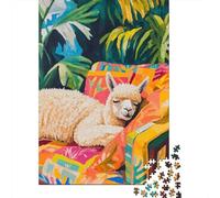 Sleeping Alpaca in Tropical Paradise 1000-Piece Puzzle for Adults, 70x50cm/1000pcs, A Weekend Activity at Your Own Pace; White Card Pieces with Reduced Dust