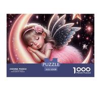 Sleeping Angel Puzzle for Adults 1000 Pieces - Fairy Girl Sleeping on Pink Crescent Moon Challenging Game Toys Gift for Home Wall Decoration Great Gift Idea52x38cm/1000pcs