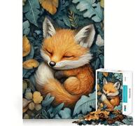 Sleeping Baby Fox In Autumn Leaves 1000 Piece Jigsaw Puzzles for Adults Jigsaw Think Toy Calm Relax Clean Cut Wall Art Decor 38x26cm