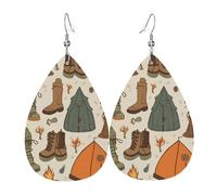 Sleeping Bag Boots Campfire pattern Earrings, Lightweight Leather Teardrop Dangle Drop Earrings for Christmas Birthday Gift, Fashion Pendant for Women Jewelry Outfits Accessories
