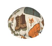 Sleeping Bag Boots Campfire pattern Shower Cap Reusable Elastic Bath Caps Waterproof Bath Hair Hat for Women Men Spa Salon Large Shower Bonnet Double Layer Bathing Hair Cap for Long Hair, Braids
