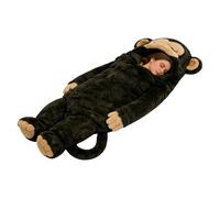 Sleeping Bag for Adults - Brown Monkey Pattern, Cute Washable Plush Blanket, Warm Sleeping Bag for Cold Weather, Soft Microfibre Lining, Full Zip, Compact Pack Sack | Erwa