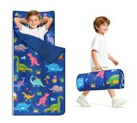 Sleeping Bag for Boys Girls Foldable Nap Mat with Removable Pillow and Minky Blanket Lightweight Warm Toddler Slumber Bag for Bedroom Nursery Travel Gift for Birthday Christmas 24 × 59 In