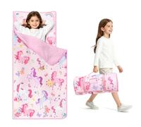 Sleeping Bag for Boys Girls Foldable Nap Mat with Removable Pillow and Minky Blanket Lightweight Warm Toddler Slumber Bag for Bedroom Nursery Travel Gift for Birthday Christmas 24 × 59 In