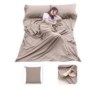 Sleeping Bag Liner Lightweight Compact Sleeping Bag Sack Portable Clean Travel Sheet with Zippered Opening for The Feet Camping Sleep Sheet for Backpacking Hotel& Hiking (Light Khaki, 82.7" X 70.9”)