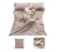 Sleeping Bag Liner Lightweight Compact Sleeping Bag Sack Portable Clean Travel Sheet with Zippered Opening for The Feet Camping Sleep Sheet for Backpacking Hotel& Hiking (Light Khaki, 82.7" X 63”)