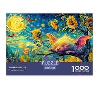 Sleeping Bat 1,000 Pieces Sunflowers Vibrant Garden Artplastic Puzzle for Kids Birthday Gift Sustainable Fit Perfectly Travel Activity Gift 52x38cm/1000pcs