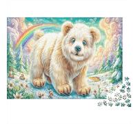 Sleeping Bear 1000 PC Recycled Cardboard Rainbow Snow Bear Cub Jigsaw Puzzle Adult Decompression Wall Decoration Best Gift for Puzzle Lovers Christmas 38x26cm/1000pcs