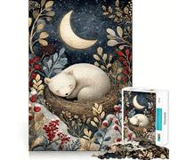Sleeping Bear Cub Under Crescent Moon 1000 Pieces Jigsaw Puzzles for Teenagers Logic Ability Toy Light Relax Accurate Cut Classic Gift 50x75cm