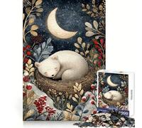 Sleeping Bear Cub Under Crescent Moon 1000 Pieces Jigsaws Adults Puzzles Mind Exercise Toy Shared Fun Precision Cut Art Display 38x26cm