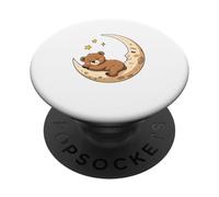 Sleeping Bear Illustration on Crescent Moon PopSockets Adhesive PopGrip
