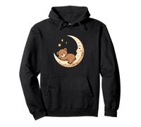 Sleeping Bear Illustration on Crescent Moon Pullover Hoodie
