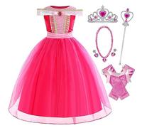 Sleeping Beauty Dress Up for Girls Aurora Dress Princess Sleeping Beauty Costume with Accessories Girls Aurora Fancy Dress for Party Cosplay Birthday Party Halloween Christmas 3-4 Years Rose/110
