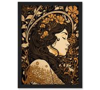 Sleeping Beauty Modern Art Nouveau Illustration Artwork Framed Wall Art Print A4 Artery8 Black One Size