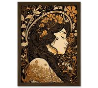 Sleeping Beauty Modern Art Nouveau Illustration Artwork Framed Wall Art Print A4 Artery8 Brown One Size