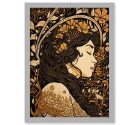 Sleeping Beauty Modern Art Nouveau Illustration Artwork Framed Wall Art Print A4 Artery8 Light Grey One Size