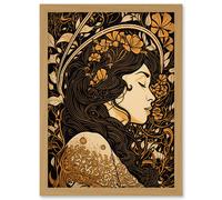 Sleeping Beauty Modern Art Nouveau Illustration Artwork Framed Wall Art Print A4 Artery8 Light Oak One Size