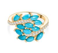 Sleeping Beauty Turquoise Cluster Ring for Women (2.32 Ct) - Genuine Sky Blue Turquoise & White Zircon Statement Ring in 18K Yellow Gold Plated 925 Sterling Silver - Size Q