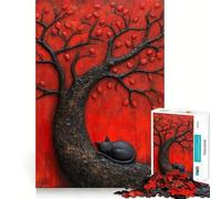 Sleeping Black Japan Cat Beneath Red Tree 1000 Piece Jigsaw Puzzles for Teenagers Jigsaw Solid Logic Toy Calm Fun Precision Cut Santa Wish Item 50x75cm