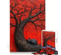 Sleeping Black Japan Cat Beneath Red Tree 1000 Piece Jigsaw Puzzles for Teenagers Jigsaw Solid Logic Toy Calm Fun Precision Cut Santa Wish Item 50x75cm