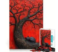 Sleeping Black Japan Cat Beneath Red Tree 1000 Pieces Jigsaws Adults Puzzles Gifts Reason Skill Toy Stress Release Exact Cut Santa Wish List 38x52cm