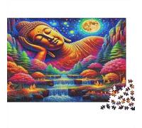 Sleeping Buddha Under Starry Moon 1000 Pieces Eco-Friendly Paper Jigsaw Puzzle Bundle for Senior Enthusiasts, Brain Training Puzzle, Travel Activity, Popular Option 38x26cm/1000pcs
