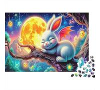 Sleeping Bunnies Sturdy Paper Bunny with Wings on Branch at Night Jigsaw Puzzle Home Decor Collectible 52x38cm/1000pcs