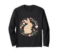 Sleeping Bunny in Floral Meadow Design Long Sleeve T-Shirt