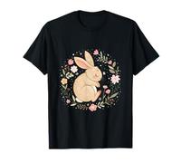 Sleeping Bunny in Floral Meadow Design T-Shirt