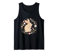 Sleeping Bunny in Floral Meadow Design Tank Top
