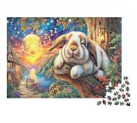 Sleeping Bunny Recycled Paper Bunny on Branch by Village at Sunset Jigsaw Puzzle Interactive Family Activity 52x38cm/1000pcs