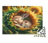 Sleeping Bunny Sunflower Puzzle 1000 Piece Recycled Paper for Adults Adult Jigsaws Hard Difficult Challenging Game Fun Home Activity Great Gift for Kids Age 12 Years Up 52x38cm/1000pcs